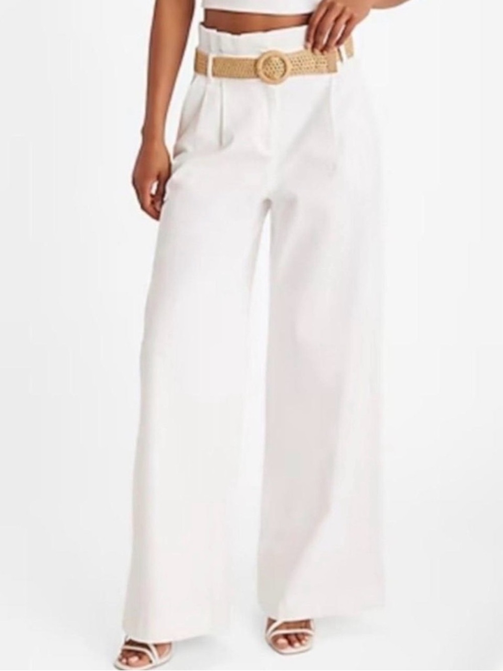 Express White High-Waist Wide-Leg Trousers 4L